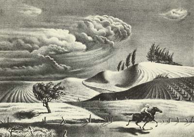 Georges Schreiber, Spring Storm, 1930. Lithograph, 12 1/2 x 15 5/8 inches. Tacoma Art Museum, Carolyn Schneider Collection, Gift of Col. and Mrs. A. H. Hooker, 1970.233.4.