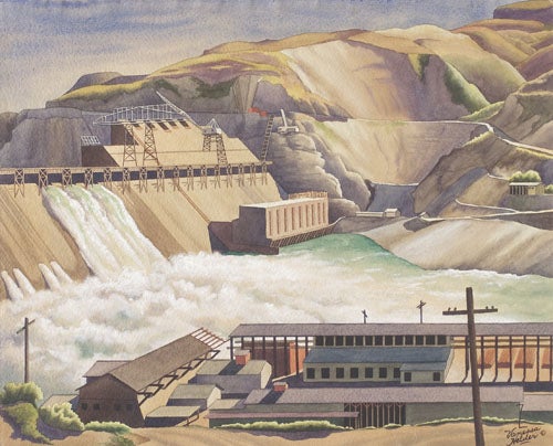 Z. Vanessa Helder, Coulee Dam, Looking West, 1940. Watercolor on paper, 18 x 21 7/8 inches. Northwest Museum of Arts & Culture/Eastern Washington State Historical Society, Spokane, Washington.