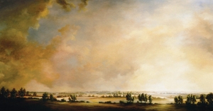 Victoria Adams, Milieu, 2000. Oil and wax on linen, 40 x 75 inches. Private collection. Photo: Charles Backus