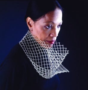 Flora Book, Jayne's Cowl, 1996–99 [formerly titled I Never Promised You a Rose Garden and Abacus].Silver beads and nylon monofilament, 9 inches diameter; 2 1/4 inches height.