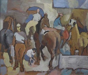 Walter Isaacs, Horses in Paddock, 1945. Oil on board, 27 5/8 x 31 5/8 inches. Tacoma Art Museum, Gift of Safeco Insurance, a member of the Liberty Mutual Group, and Washington Art Consortium.