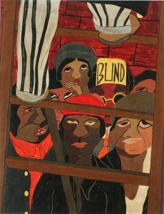 Jacob Lawrence (American, 1917–2000), Street Orator's Audience, 1936. Tempera on paper, 24 í— 19â…› inches. Tacoma Art Museum, Gift of Mr. and Mrs. Roger W. Peck by exchange, 1995.10.  © 2016 The Jacob and Gwendolyn Knight Lawrence Foundation, Seattle / Artists Rights Society (ARS), New York.