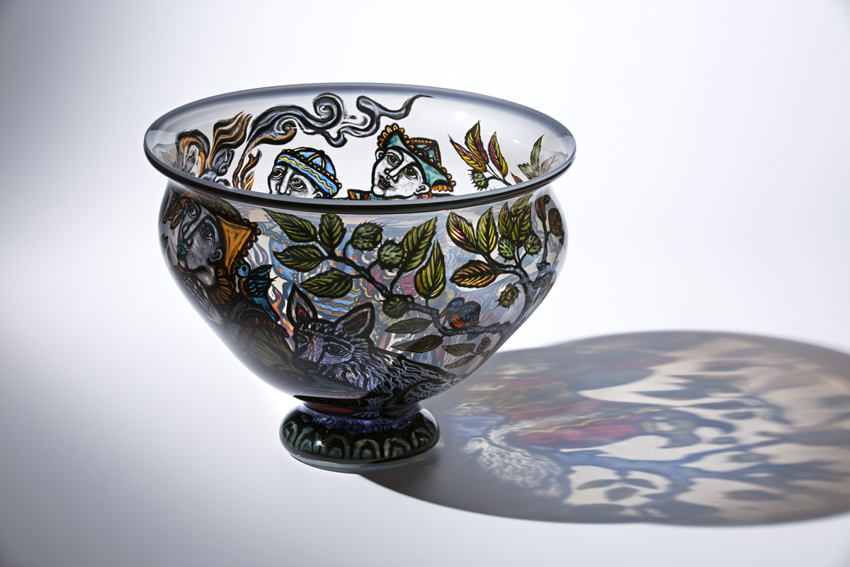 Cappy Thompson (American, born 1952), Storyteller, 1992. Blown glass and enamel, 14 × 18 × 18 inches. Tacoma Art Museum, Promised gift of the Rebecca and Jack Benaroya Collection. Photo © TAM, photo by Russell Johnson and Jeff Curtis.