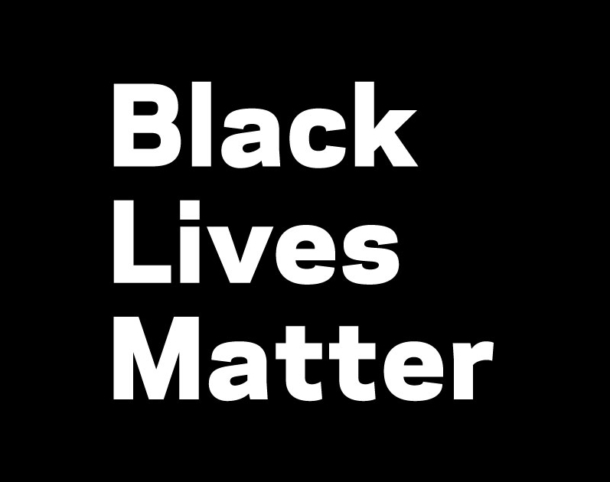 Black box with white text that reads Black Lives Matter