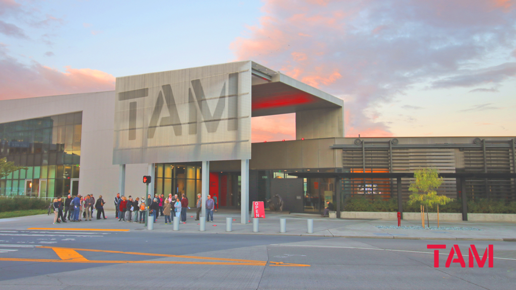 Exterior view of Tacoma Art Museum at dusk from Pacific Avenue