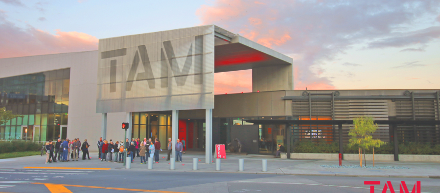 Exterior view of Tacoma Art Museum at dusk from Pacific Avenue