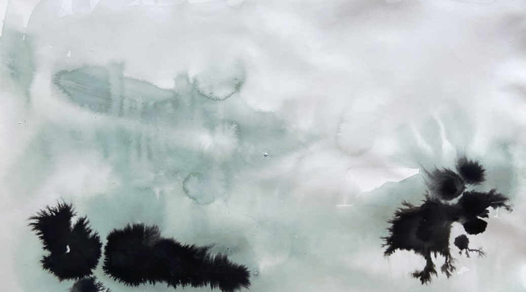 Abstract painting resembling a cloudy waterscape