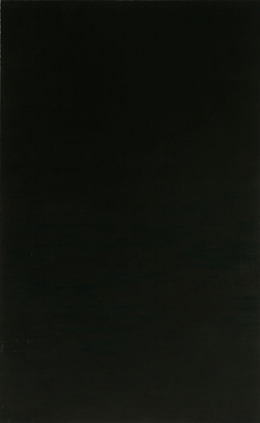 Image of a painting in dark blue/black by artist Molly Vidor titled "Prussian Blue."