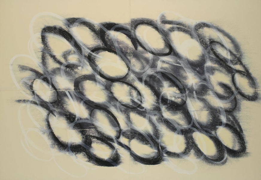 Image of a series of connected circles rendered in black and white overlayed on a light-brown/gray background