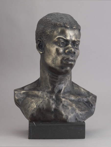 Photograph of a bronze sculpted bust "Portrait Bust of an African."