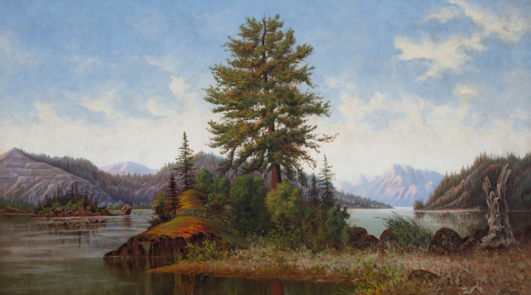 Painting of a river scene titled "Untitled (Columbia River scene)" by artist Grafton Tyler Brown.