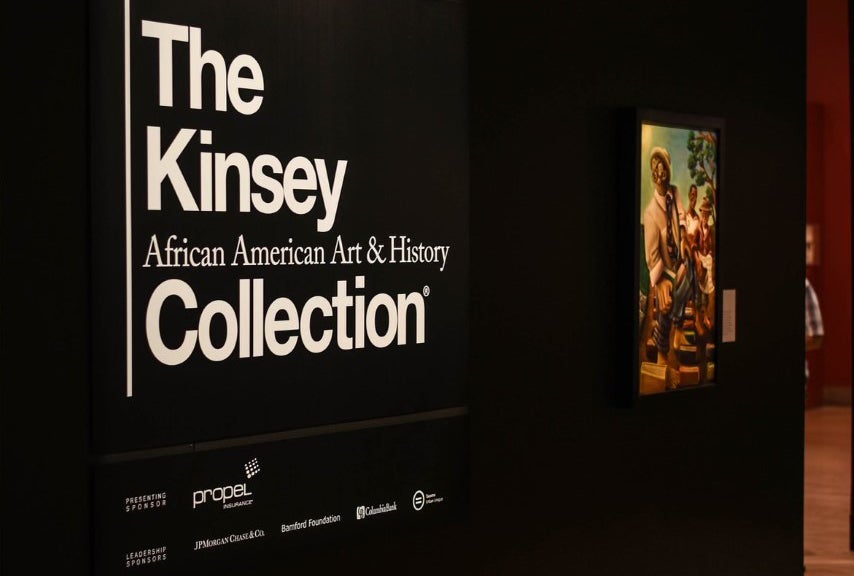 Photograph of exhibition entrance to "The Kinsey African American Art & History Collection."