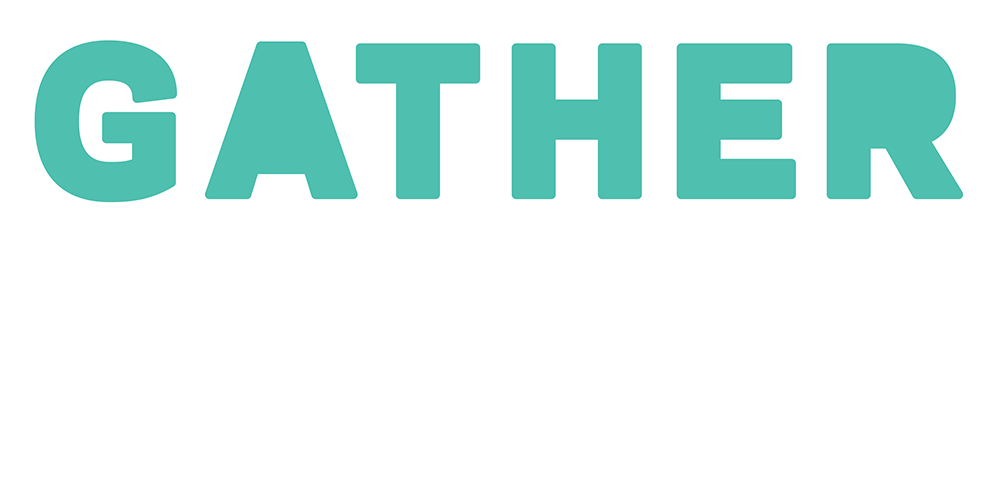 Teal logo for GATHER, written in all caps, sans-serif font.