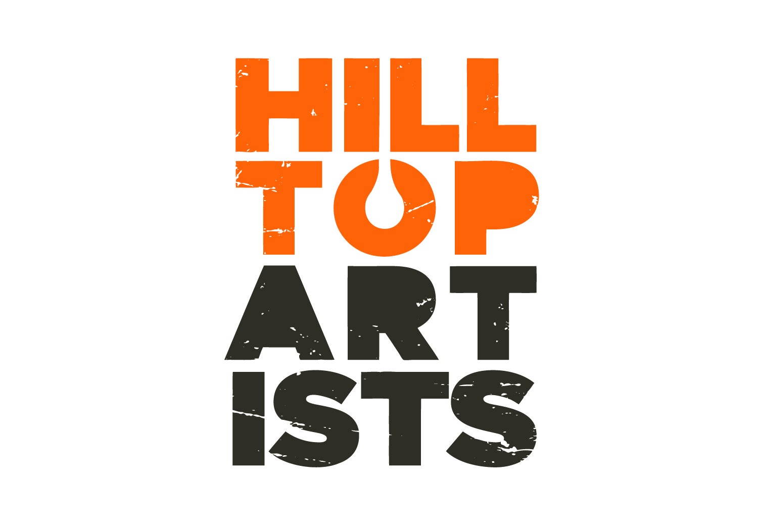 Orange and black logo for Hilltop Artists