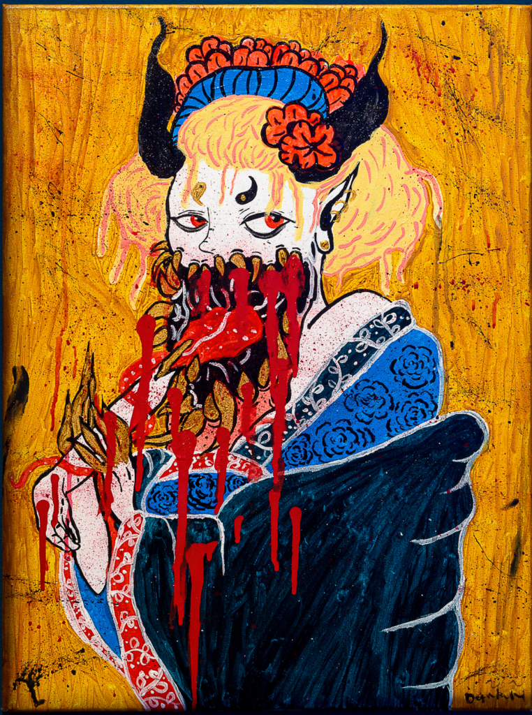 Color photo of "Man-Eater" painting by GATHER artist, Daria Hembree