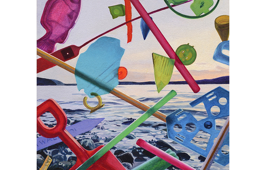 "Going Places I," 2016 Floating World Painting Series oil on textured panel 10 x 10 Patricia Rovzar Gallery