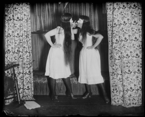 Alice Austen, Trude & I masked, short skirts August 6, 1891
